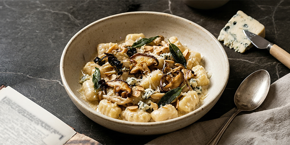 ניוקי גרנה פדאנו גבינה כחולה וקרם אגוזים