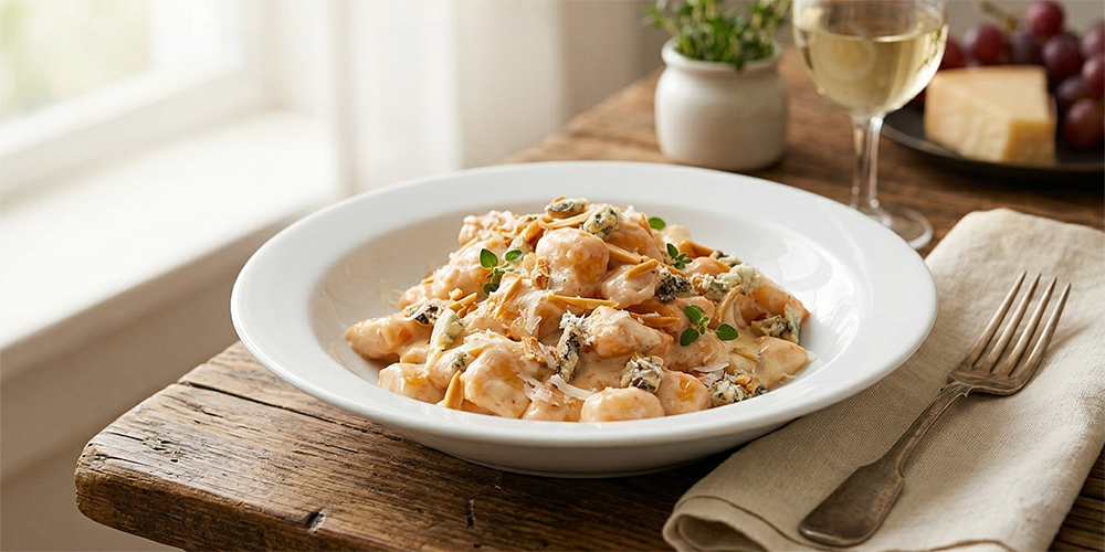 ניוקי בטטה ברוטב שמנת וגבינה כחולה